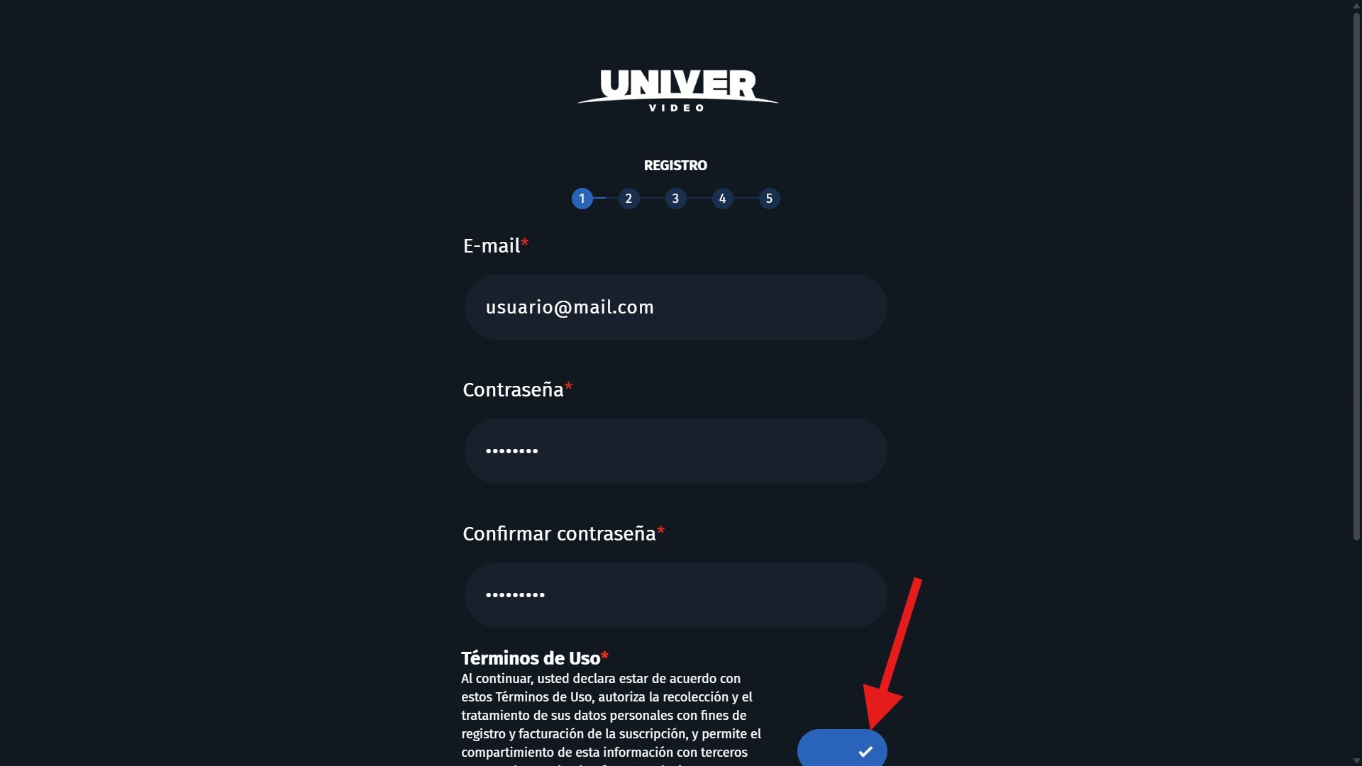Tela para cadastrar e-mail e senha