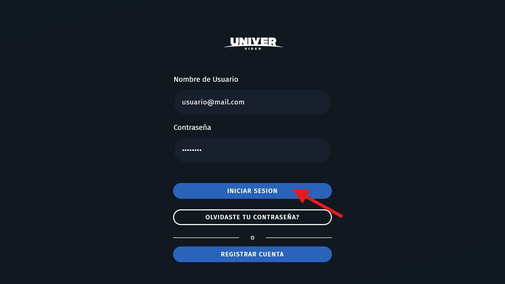 Tela de login do Univer Vídeo